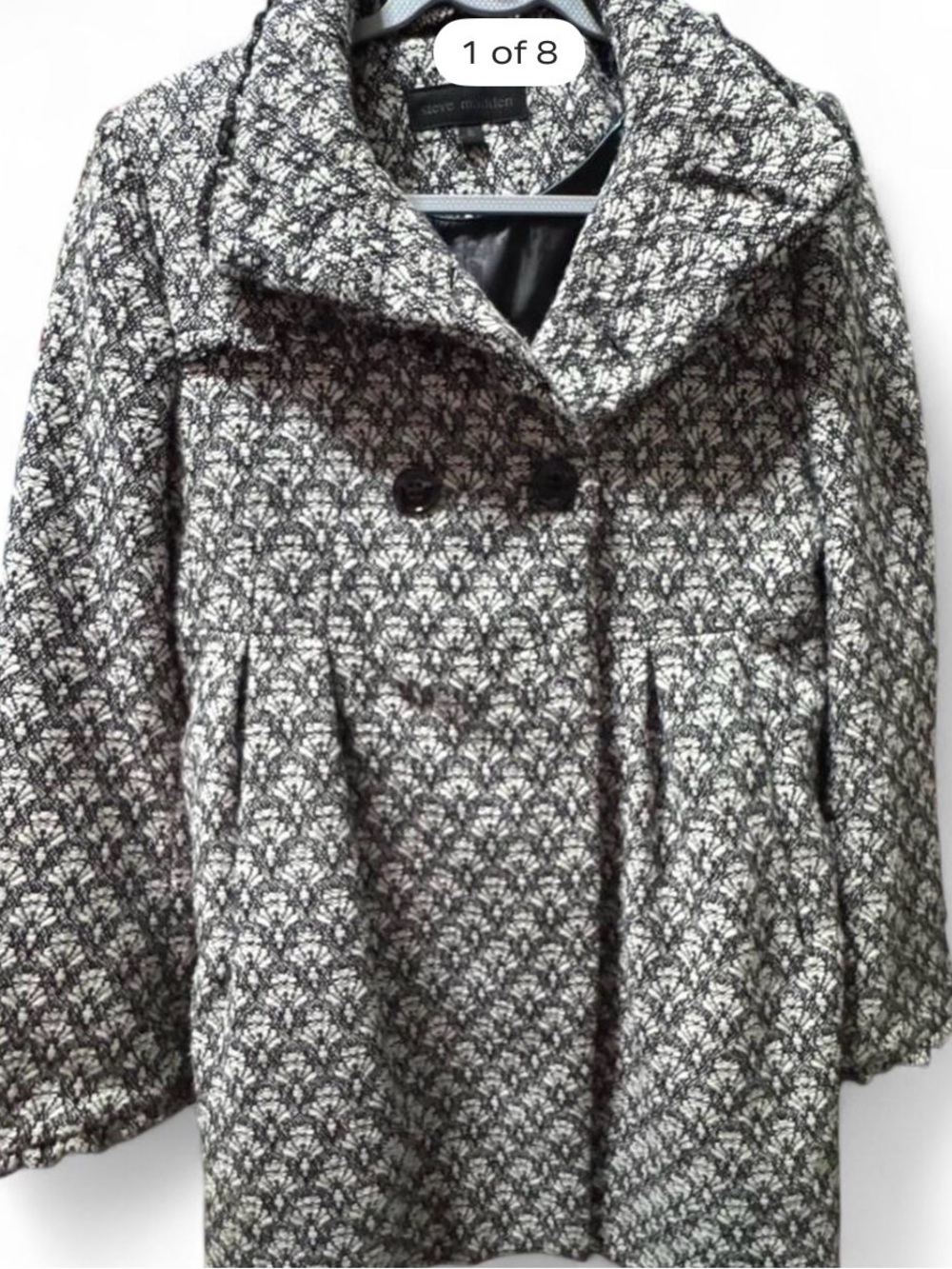 Steve Madden Black & White Patterned Dana’s Peacoat - Sz Small